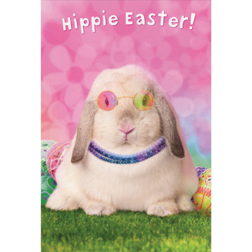Hippie Easter Bunny with Pink and Green Glasses Funny / Humorous Easter Card: Hippie Easter!