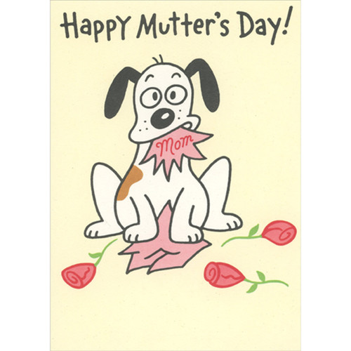 Happy Mutter's Day Dog Eating Paper Humorous / Funny Mother's Day Card from the Dog: Happy Mutter's Day!