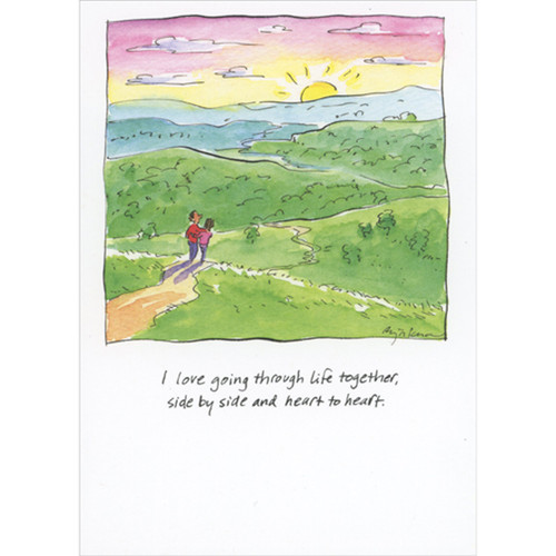 Couple on Hillside Watching Sunrise: Going Through Life Together Father's Day Card for Husband: I love going through life together, side by side and heart to heart.