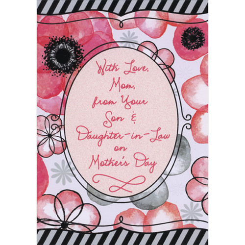 Light Red and Black Flowers with Black and Gray Striped Borders Mom Mother's Day Card from Son and Daughter-in-Law: With Love, Mom, from Your Son and Daughter-in-Law on Mother's Day