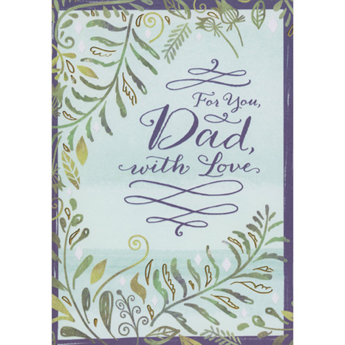 Green Vines, Gold Foil Leaves and White Diamonds on Light Blue Mother's Day Card for Dad: For You, Dad, with Love