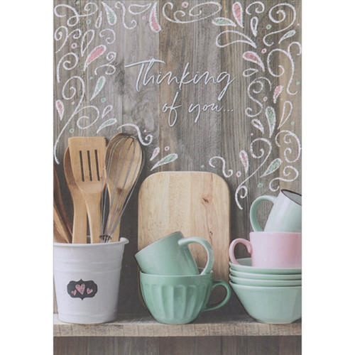 Thinking of You Photo of Wooden Utensils in White Cup, Cutting Board, Mugs and Bowls Mother's Day Card: Thinking of you…