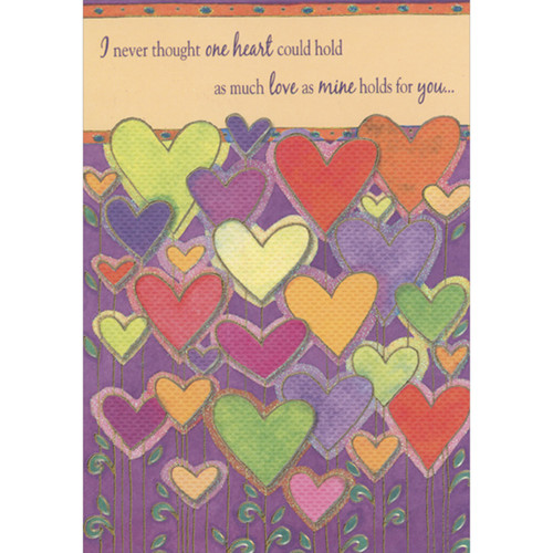 Heart Could Hold as Much Love: Repeated Sparkling Colorful Flowers on Purple African American Mother's Day Card for the One I Love : Wife: I never thought one heart could hold as much love as mine holds for you…