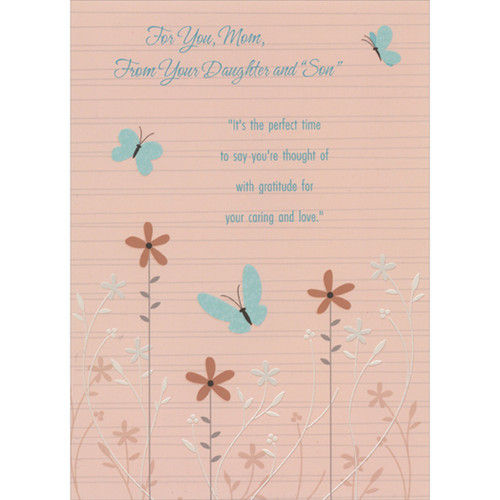 Gratitude For Your Caring and Love: Blue Butterflies and Brown Flowers Mother's Day Card for Mom from Daughter and 'Son' : Son-in-Law: For You, Mom, From Your Daughter and 'Son' - It's the perfect time to say you're thought of with gratitude for your caring and love.
