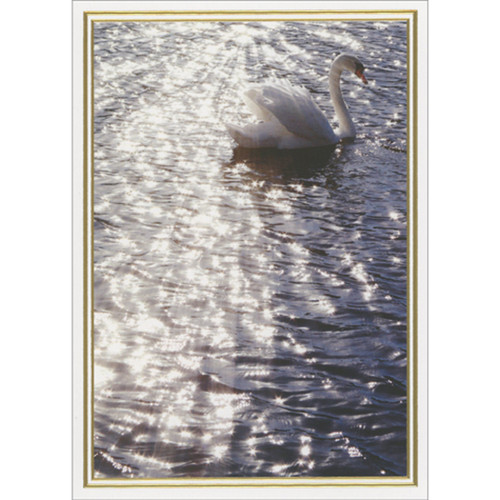 Swan in Sunlight Inside Dual Gold Foil Borders Sympathy Card