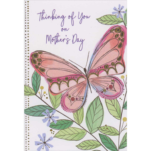 Thinking of You Pink Butterfly with Gold Foil Accents Package of 8 Mother's Day Cards: Thinking of You on Mother's Day