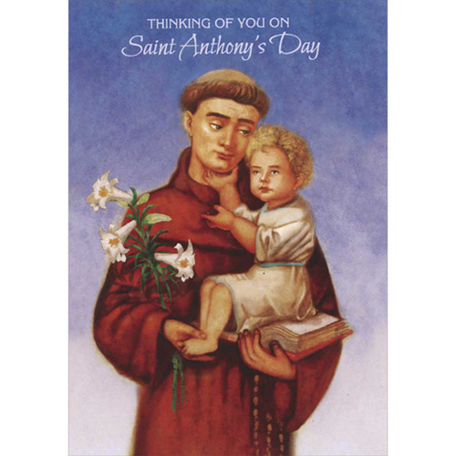 Thinking of You on Blue Background Religious St. Anthony's Day Card: Thinking Of You On St. Anthony's Day