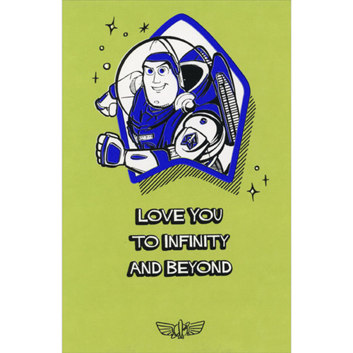 Buzz Lightyear Blue Foil on Green: Love You to Infinity and Beyond Juvenile Father's Day Card for Dad from Kids: Love You to Infinity and Beyond