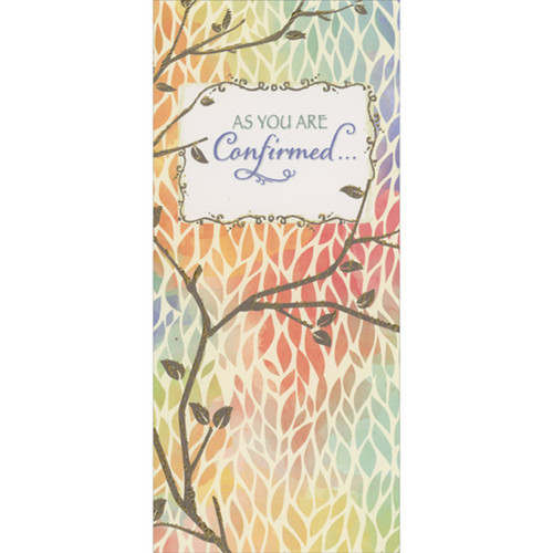 Gold Foil Accented Branches Over Colorful Leaves Pattern Money Holder : Gift Card Holder Confirmation Congratulations Card: As You Are Confirmed…