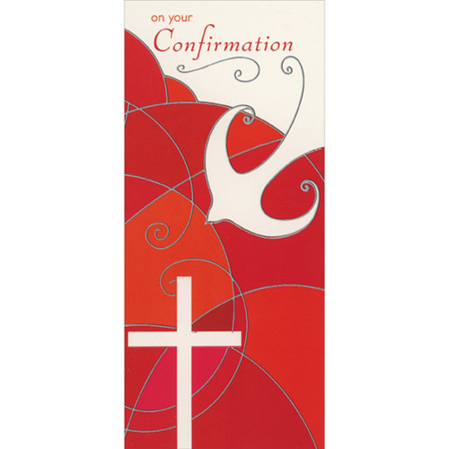 Silver Foil Swirls on Red with White Dove and Cross Money Holder : Gift Card Holder Confirmation Congratulations Card: On Your Confirmation