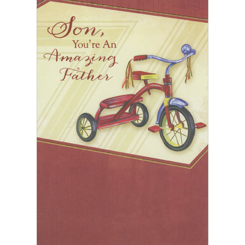 Red Tricycle with Blue Handlebars and Streamers Father's Day Card for Son: Son, You're an Amazing Father