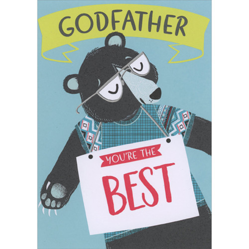 You're the Best Sign: Black Bear Wearing Silver Foil Glasses Juvenile Father's Day Card for Godfather from Child : Kid: Godfather - You're the Best