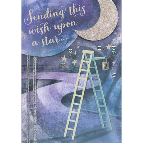 Wish Upon a Star and Crescent Moon 3D Die Cut Banner, Ladder, Silver Ribbons and Sequins Hand Decorated Father's Day Card for Someone Special: Sending this wish upon a star…