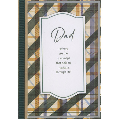 Roadmaps That Help Us Navigate Life 3D Die Cut Banner, Ribbon on Green and Brown Stripes Hand Decorated Father's Day Card for Dad: Dad - Fathers are the roadmaps that help us navigate through life.