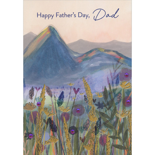 Purple Gems, Gold Foil Plants and Colorful 3D Die Cut Mountain Range Hand Decorated Father's Day Card for Dad: Happy Father's Day, Dad