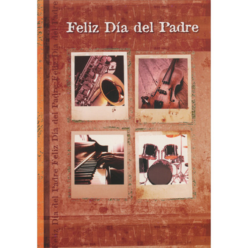 Small Photo Panels: Saxophone, Violin, Piano and Drums Spanish Father's Day Card: Feliz Día del Padre (English: Happy Father's Day)