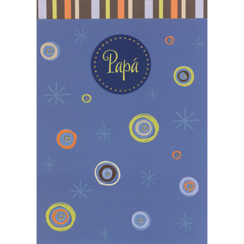 Blue, Green, Orange and Brown Concentric Circles on Blue Short Fold Spanish Father's Day Card for Dad: Papá (English: Dad)