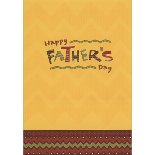 Brown, Olive and Dark Red Letters on Yellow with Green and Red Zig Zag Bottom African American Father's Day Card: Happy Father's Day