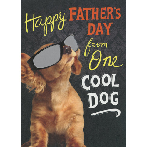 One Cool Dog: Brown Puppy Wearing Silver Foil Sunglasses Father's Day Card from Dog: Happy Father's Day from One Cool Dog