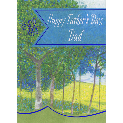 Trees with Dense Green, Blue and Purple Dotted Watercolor Leaves Religious Father's Day Card for Dad: Happy Father's Day, Dad