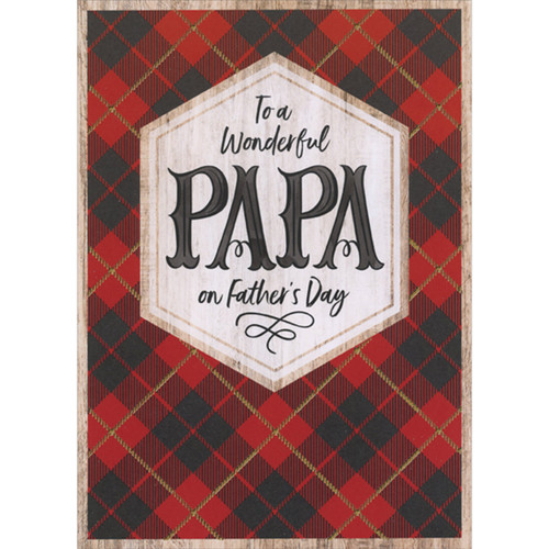 Red and Black Diagonal Tartan Patterns with Gold Foil Accents Father's Day Card for Papa: To a Wonderful Papa on Father's Day