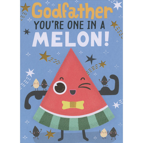 You're One in a Melon: Watermelon Slice with Yellow Bow Tie Juvenile Father's Day Card for Godfather from Child: Godfather, You're One in a Melon!