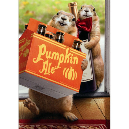 Prairie Dogs Deliver Ale Funny / Humorous Thanksgiving Card: Pumpkin Ale