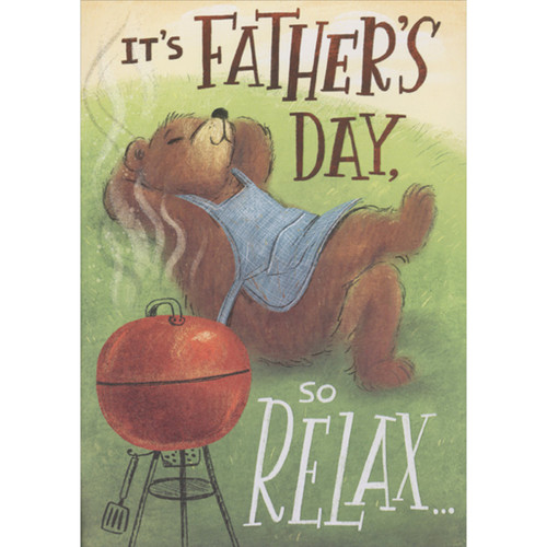 Brown Bear Relaxing on Hillside Near Red Grill Funny / Humorous 3D Pop Up Father's Day Card: It's Father's Day, so Relax…