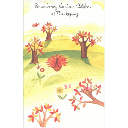 Turkey, Butterfiles, and Birds Thanksgiving Card: Remembering You Dear Children at Thanksgiving