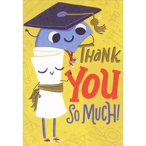 Thank You So Much: Cute Smiley Face Diploma and Cap Package of 8 Juvenile Graduation Thank You Notes for Boy: Thank you so much!