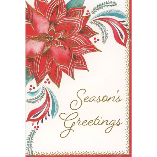 Red Poinsettia with Gold Foil Accents Season's Greetings Christmas Card: Season's Greetings
