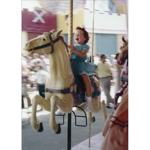 Little Girl On Carousel America Collection Birthday Card