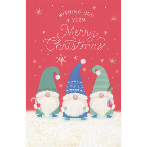 Three Cute Gnomes with Sparkling Beards and Blue and Green Hats Box of 12 Christmas Cards: Wishing you a very Merry Christmas
