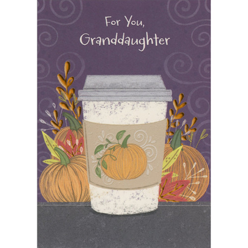 Cup of Pumpkin Spice Latte with Gray Lid on Purple Swirls Background Halloween Card for Adult Granddaughter: For You, Granddaughter