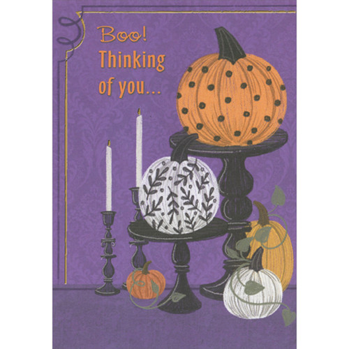 Boo: Thinking of You Pumpkins on Black Pedestals Halloween Card: Boo! Thinking of you