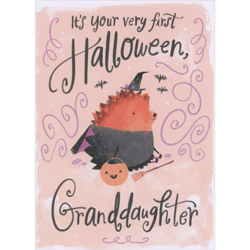 Cute Animal Wearing Witch Costume with Cape 1st / First Halloween Card for Granddaughter: It's your very first Halloween, Granddaughter