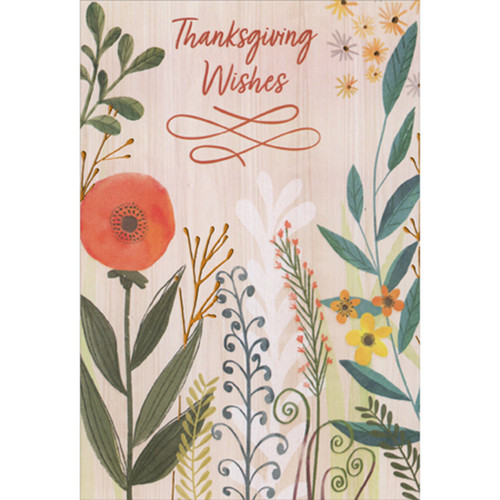 Thanksgiving Wishes: Tall Stemed Flowers, Vines and Leaves Package of 8 Thanksgiving Cards: Thanksgiving Wishes