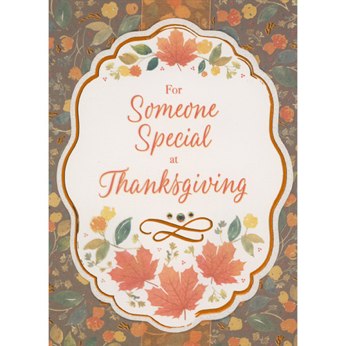 Curving, Oval 3D Die Cut Banner with Fall Leaves Over Orange Ribbon Hand Decorated Thanksgiving Card for Someone Special: For Someone Special at Thanksgiving