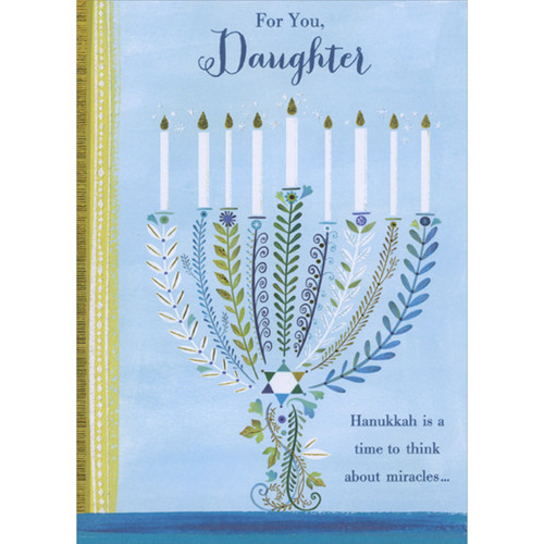 Menorah Made From Multiple Varieties of Vines with White Candles Hanukkah Card for Daughter: For You, Daughter - Hanukkah is a time to think about miracles…