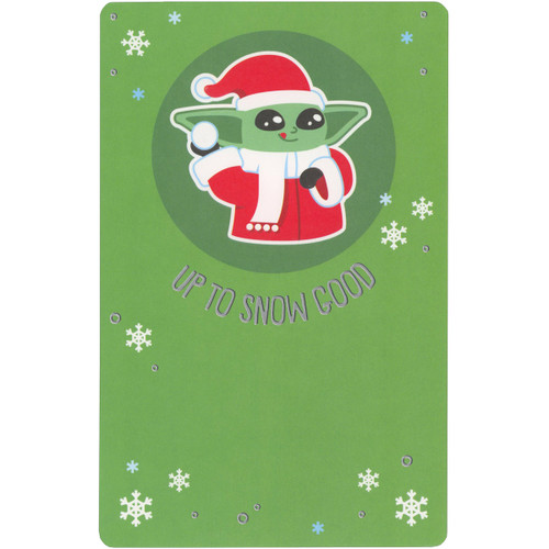 Grogu / Baby Yoda Wearing Santa Suit and Throwing Snowball Star Wars Christmas Card: Up to Snow Good