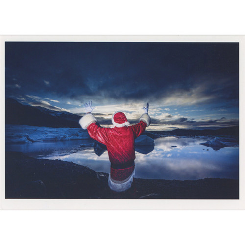 Iceland Santa with Open Arms in Front of Lake and Cloudy Sky Box of 10 Christmas Cards