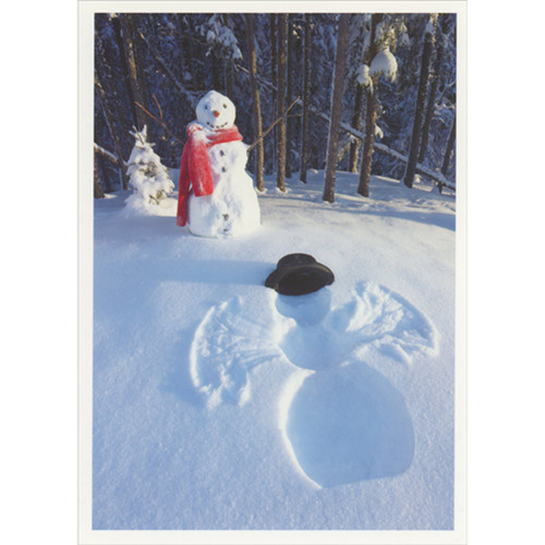 Snowman with Raised Arms: Snowman Snow Angel Humorous / Funny Christmas Card