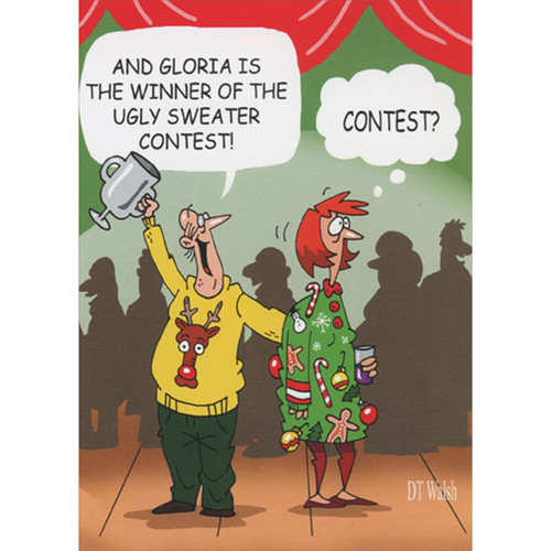 Gloria is the Winner of the Ugly Sweater Contest Humorous / Funny Christmas Card: And Gloria is the winner of the ugly sweater contest! CONTEST?