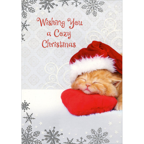 Cozy Christmas: Cute Kitten Sleeping on Red Heart Pillow Box of 15 Christmas Cards: Wishing You a Cozy Christmas