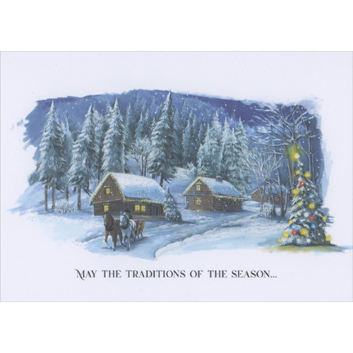 Traditions of the Season: Horse Drawn Sleigh in Winter Village Box of 15 Christmas Cards: May the traditions of the season…