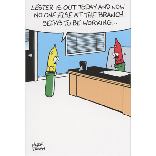 Light Bulb in Office with Boss: Lester is Out Today Humorous / Funny Christmas Card: Lester is out today and now no one else at the branch seems to be working…