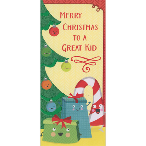 Smiley Faced Presents, Ornaments and Candy Canes: Great Kid Money Holder / Gift Card Holder Christmas Card for Kids: Merry Christmas to a great kid