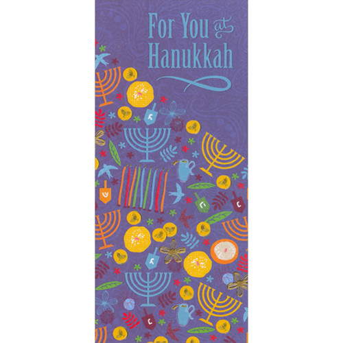 For You: Repeated Yellow and Light Blue Menorahs on Blue Money Holder / Gift Card Holder Hanukkah Card: For You at Hanukkah