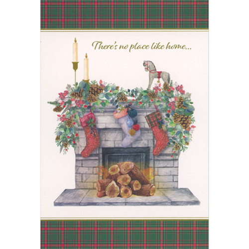 Overflowing Garland on Mantel of Fireplace Christmas Card for Mom and Dad: There's no place like home…