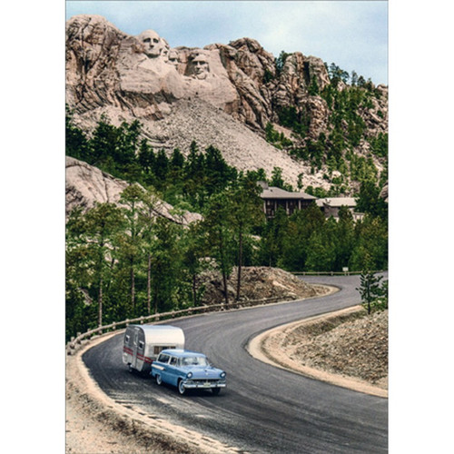 Car and Camper Driving at Mt. Rushmore America Collection Goodbye Card